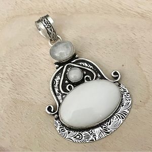 Rainbow Moonstone & White Jasper Sterling Silver Pendant